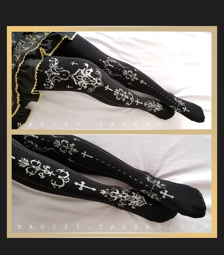 Japanese Original Socks Ode To The Cross Lolita Stockings Pantyhose Sweet Stockings Bronzing Print Velvet Pantyhose for Women