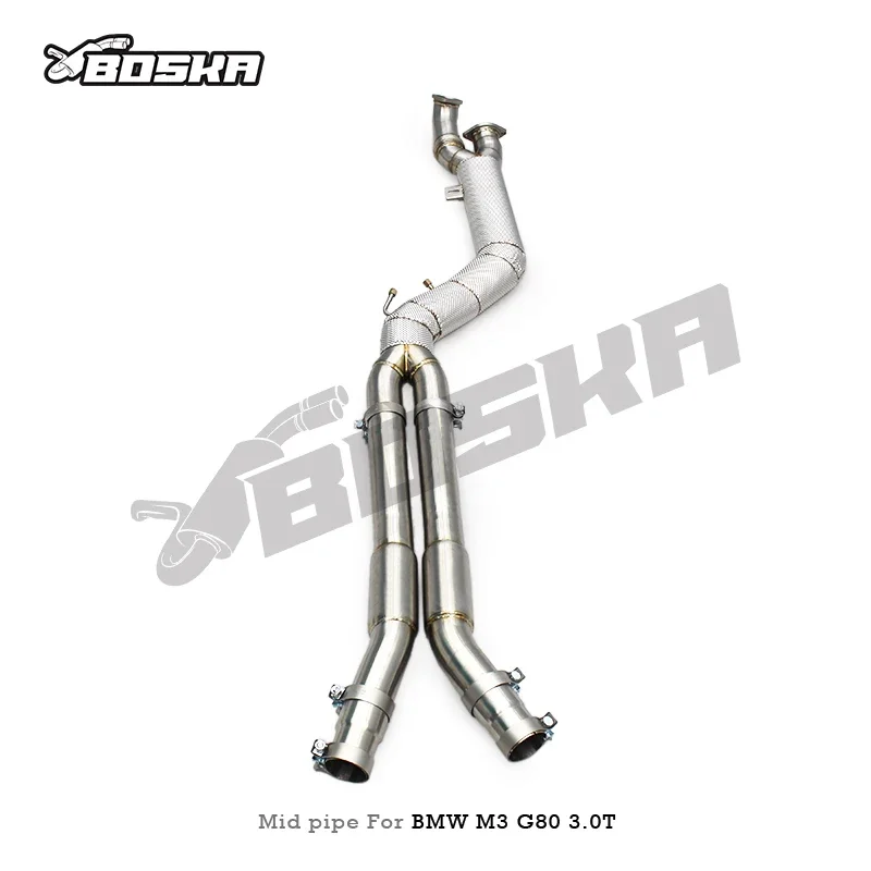 101mm Mid-Section Exhaust Pipe, Compatible with BMW M3/M4 G80/G82/G83 3.0T 2021-2023, Stainless Steel Heat-Insulated Racing Pipe