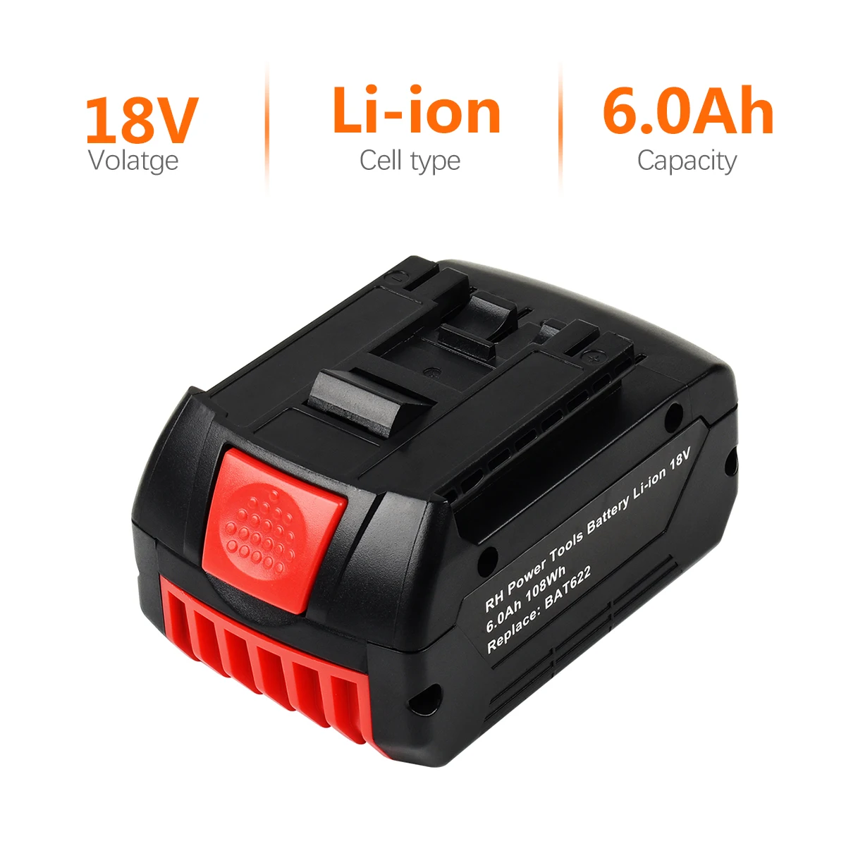 Powtree 6.0Ah BAT610G Replacement for Bosch 18V Battery BAT609 BAT618G BAT619 BAT621 BAT620 Cordless Power Tools LED Indicator