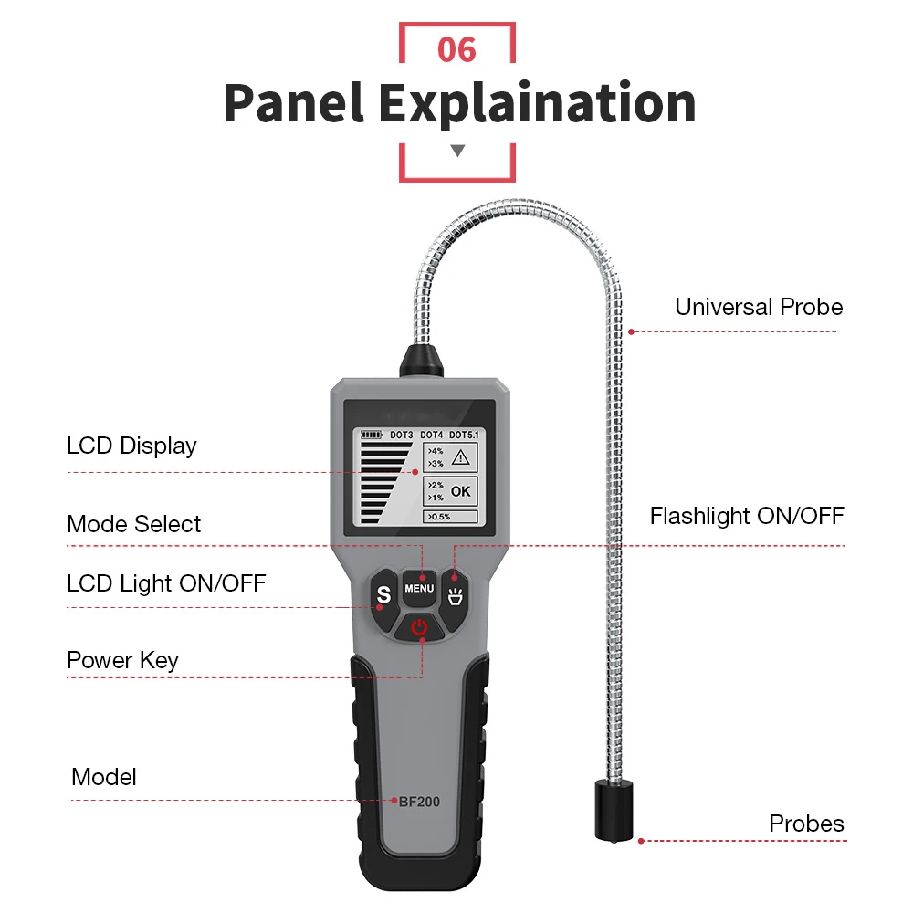 Water Content Detector BF200 Oil Quality Test Tool Auto Brake Fluid Tester LED Display Car Brake Oil Tool