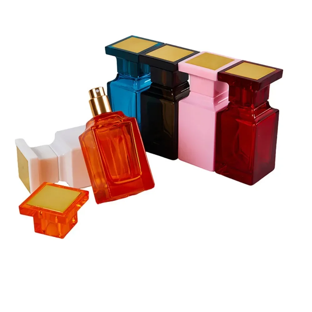 50 مللي زجاجة عطر توزيع زجاجية مربعة 6 ألوان زجاجة عطر رذاذ زجاجة توزيع مستحضرات التجميل عينة زجاجة زجاجية #4
