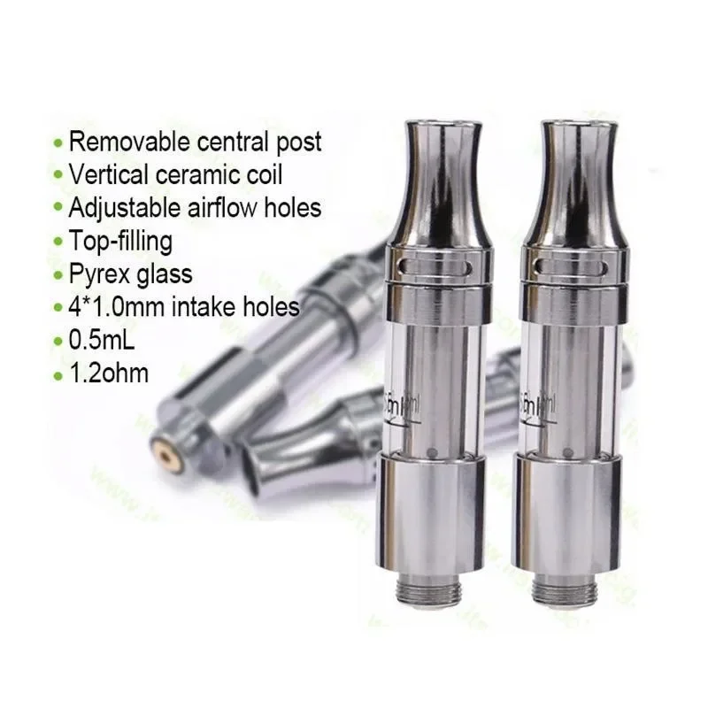 50pcs 리버티 V9 카트리지 카트 0.5ml 세라믹 코일 풀 메탈 탱크 탑 공기 흐름 분무기 510 스레드 예열 배터리 Vapes