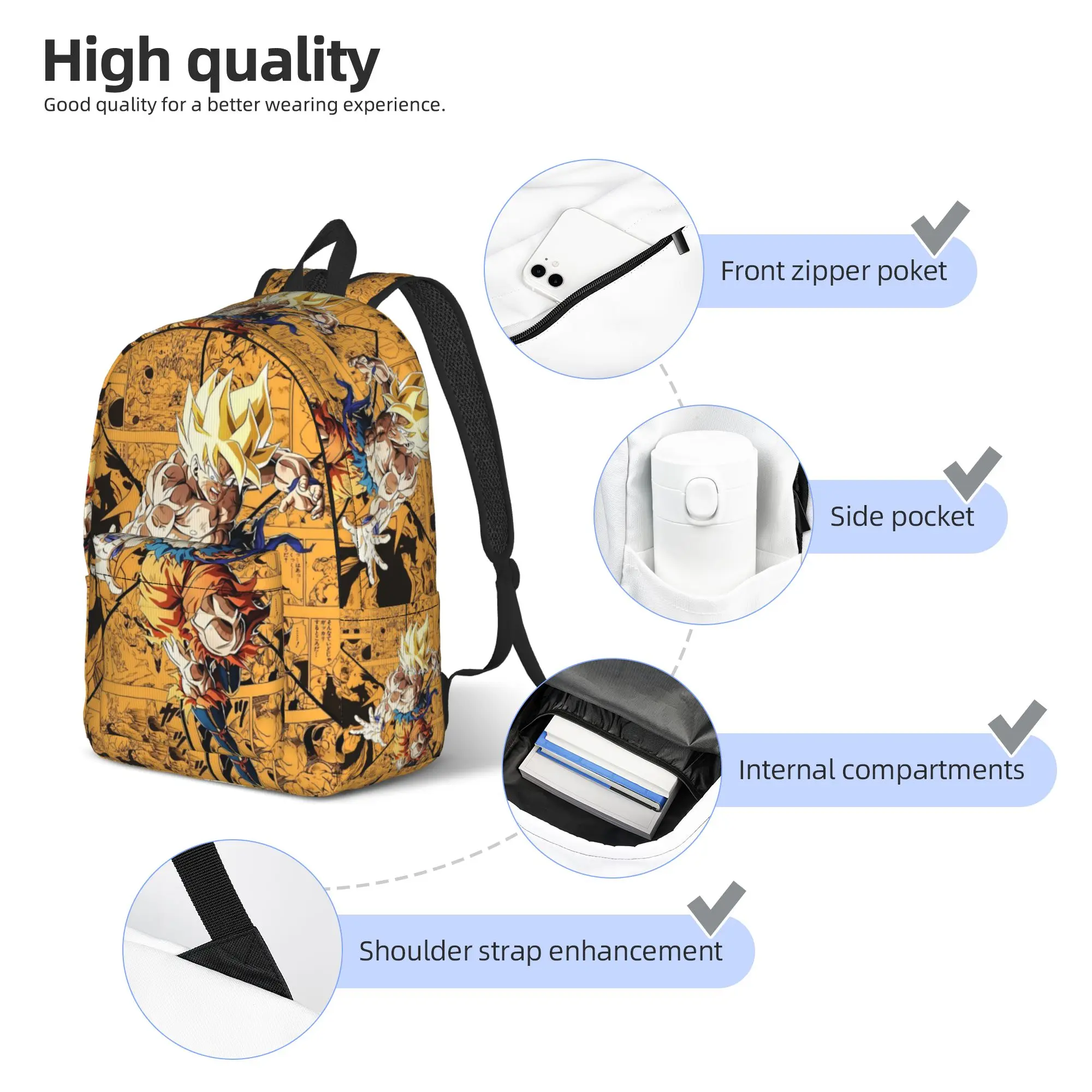 Fashion Dragon Ball Goku Backpack funko Mochilas Cool Office Work Zipper Closure Rucksack - view 5