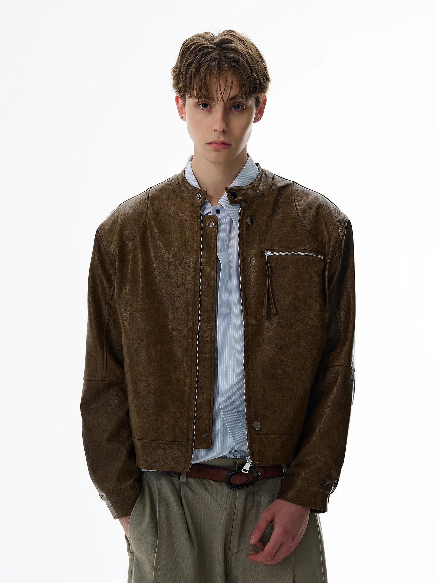 

Куртка PUEE в американском ретро-стиле из искусственной кожи, унисекс, с чистым силуэтом, создающая ощущение высокого класса