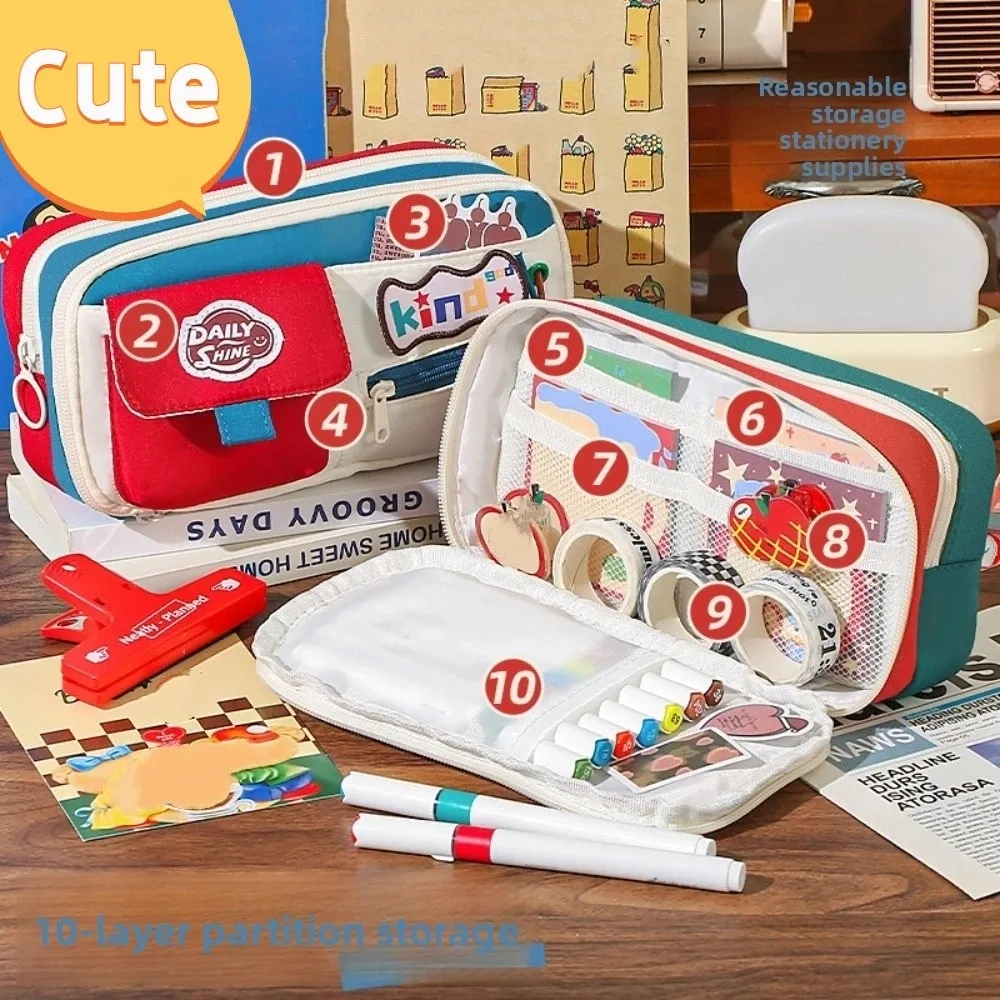 Dopamine potloodtas met grote capaciteit Cosmetica-opslag Meerlaagse opbergtas voor briefpapier Ritsorganisator Benodigdheden Penetui