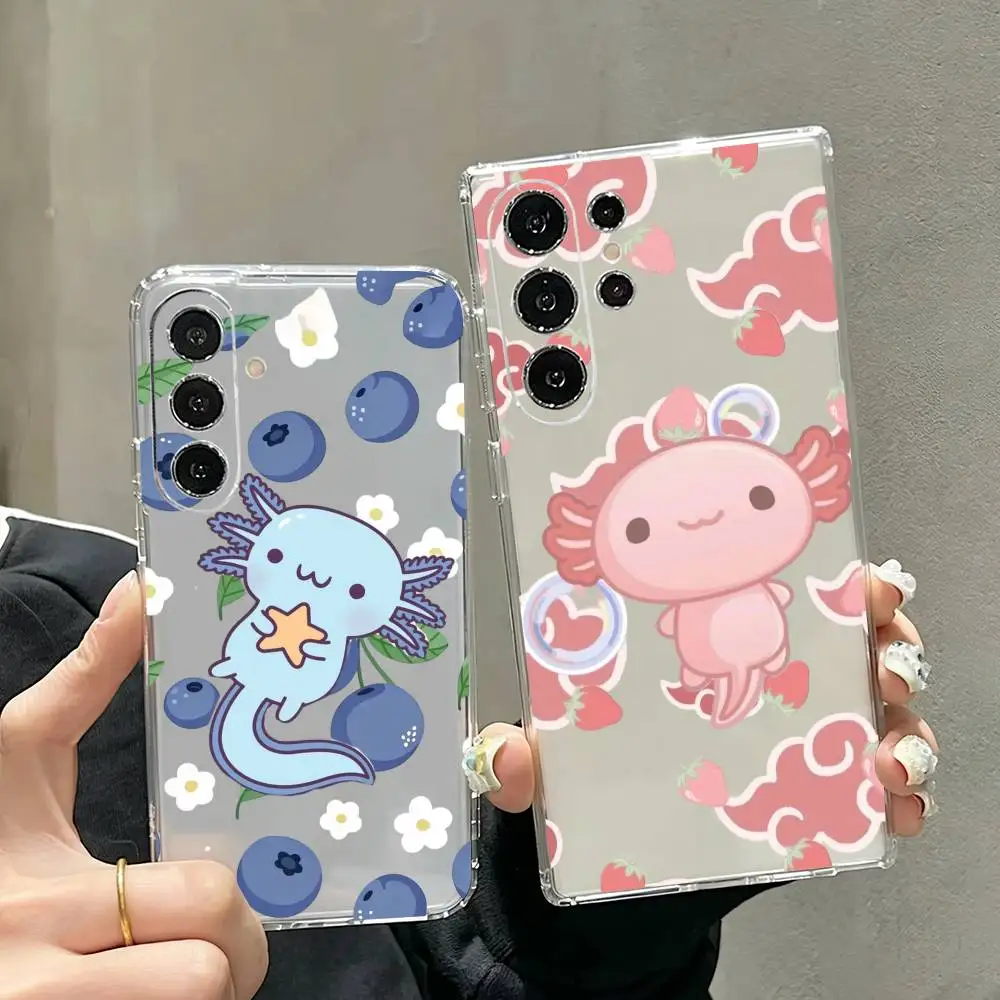 Kawaii Axolotl Cartoon  Phone Case For Samsung S25,S24,S21,S22,S23,S30,Ultra,S20,Plus,Fe Transparent Cover