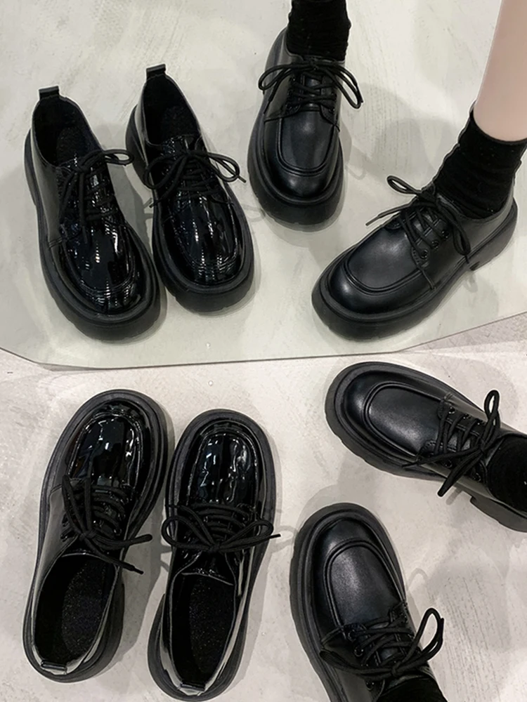 British Style Shoes Woman 2023 Round Toe Female Footwear Casual Sneaker Loafers With Fur Black Flats All-Match Oxfords Modis Clo