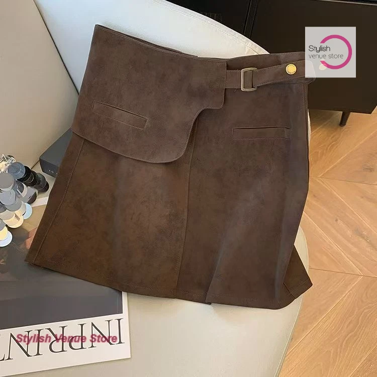 

Korean version of spice girls' irregular deerskin skirt women's autumn and winter new retro high waist A-word slim hip skirt