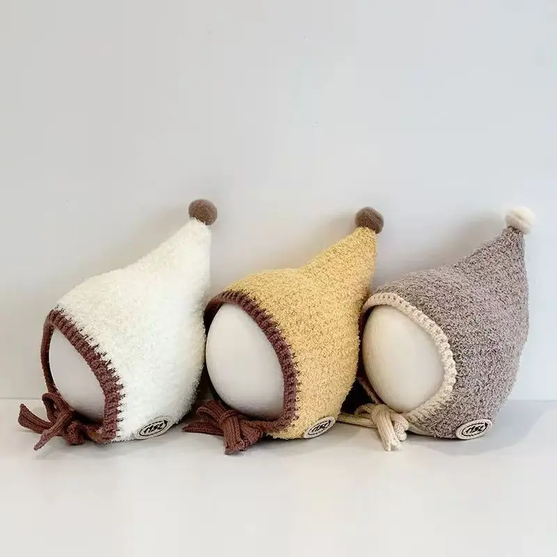 Winter Warm Baby Pointed Ear Protection Cap Toddler Pompom Beanie 6-24Month Boy Girl Lace-up Knitted Hat Kids Plsuh Headgear