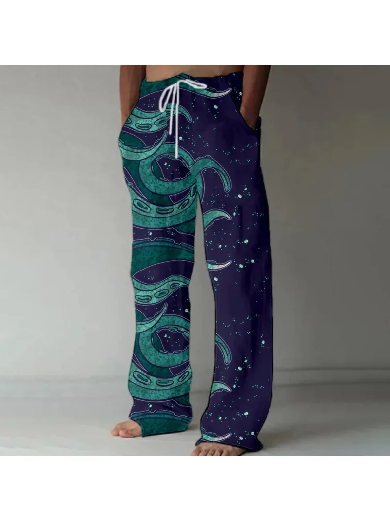 Summer Creative New Product Men's Casual Koi Printed Pants Daily Breathable Fashion Straight Leg Pants Large Comfortable