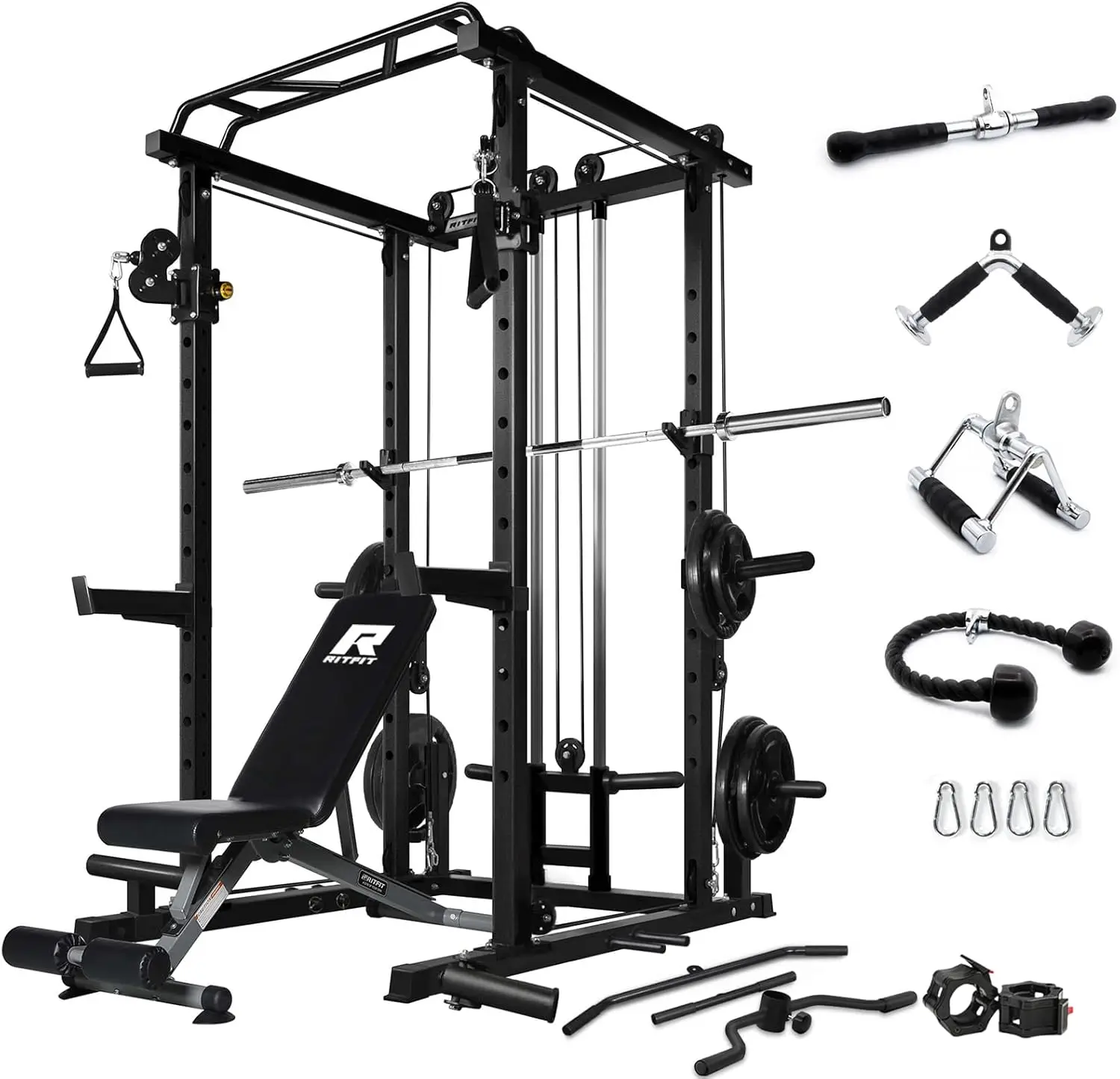 

RitFit Multi-Function Squat Rack Power Cage PPC03 with Cable Crossover System, 1000LBS Capacity Power Rack and Packages wit