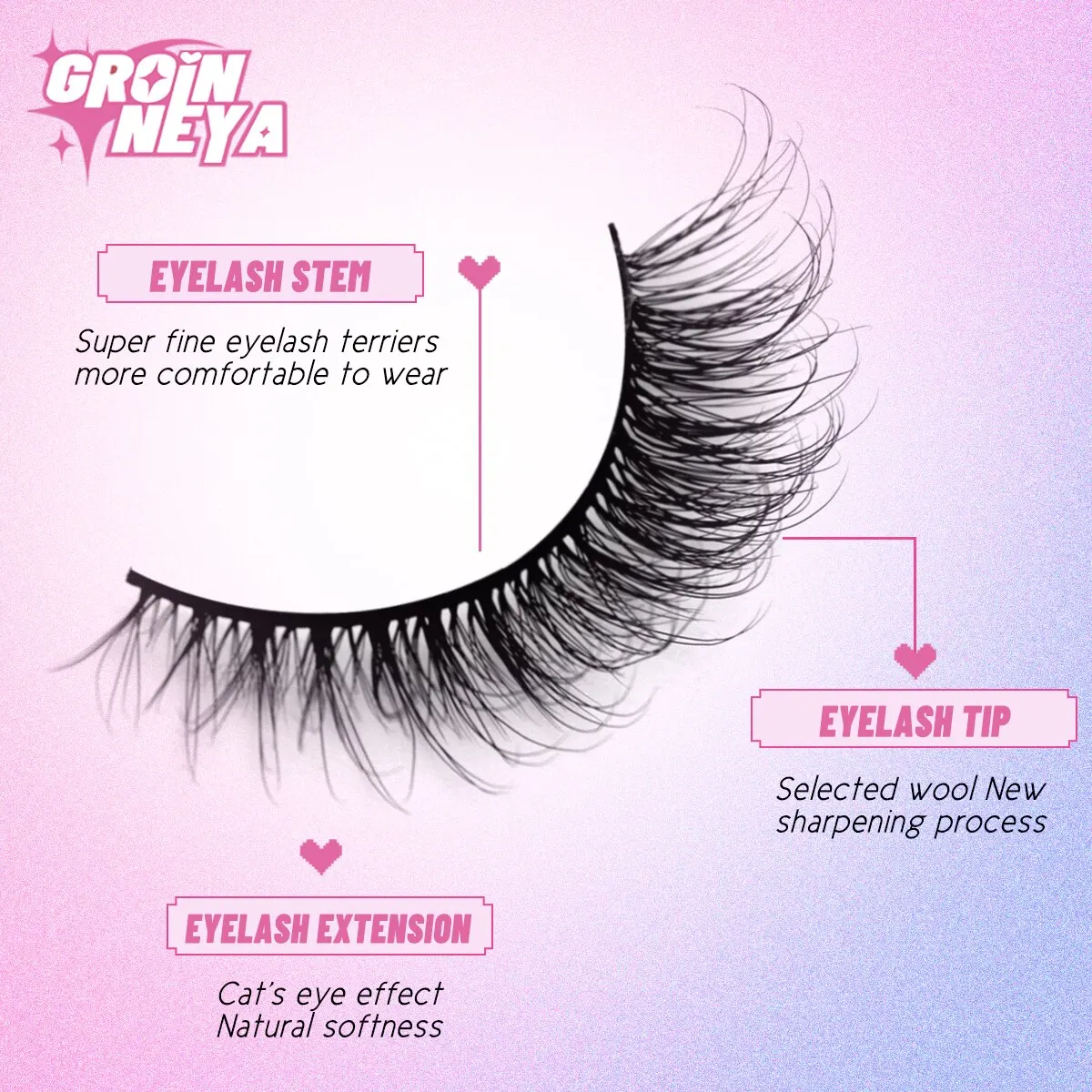 Groinneya ขนตาปลอม10คู่3D ธรรมชาติมังงะขนตา Y2K ธรรมชาติที่สมจริงมีตาตัวต่อขนตาตาแมว