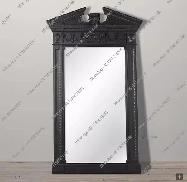 solid wood carving flower full-length mirror, French retro floor-to-ceiling oak old full-length mirror, decorative mirror