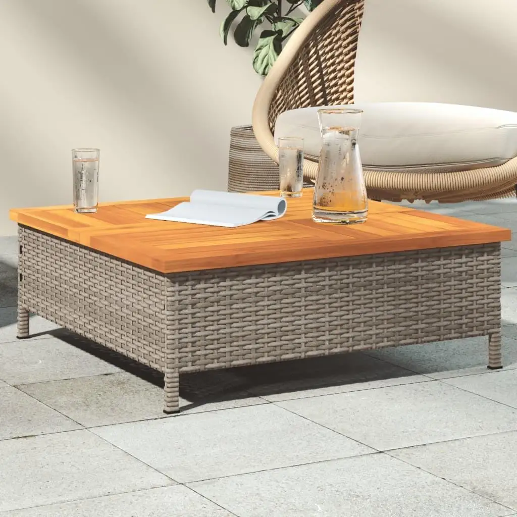 Gray Patio Table 27.6x27.6x9.8 - Rattan & Acacia Wood Outdoor Furniture