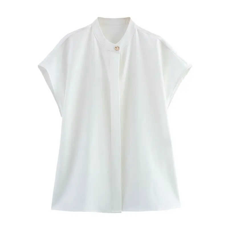 قميص نسائي ربيعي صيفي 2025 بتصميم أنيق ومتعدد الاستخدامات، قماش مطوي ذو مظهر رائع، قميص واسع بأكمام قصيرة #2