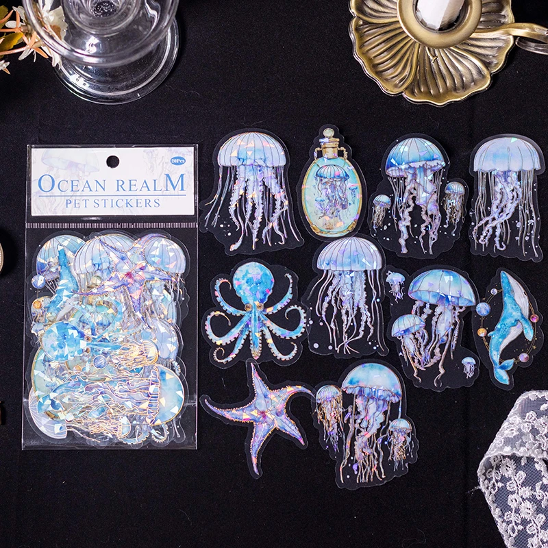 20pcs/pack Shell Light Underwater World Theme PET Stickers Art Collage Junk Journal Scrapbook Diary Album Decorative Stickers