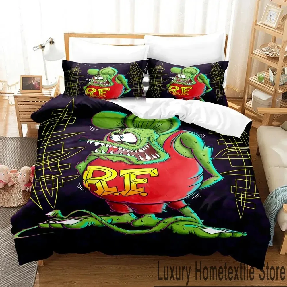 

3D Print Cartoon Rat Fink Bedding Set Duvet Cover Bed Set Quilt Cover Pillowcase Comforter king Queen Size Boys Adult Bedding