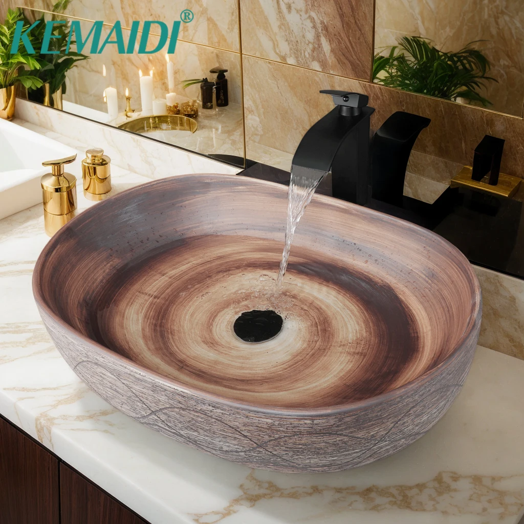 

KEMAIDI Oval Vessel Sink 23 Inch Big Bathroom Vessel Sink Above Counter Ceramic Bathroom Vanity Vessel Sink Bowl with Faucet