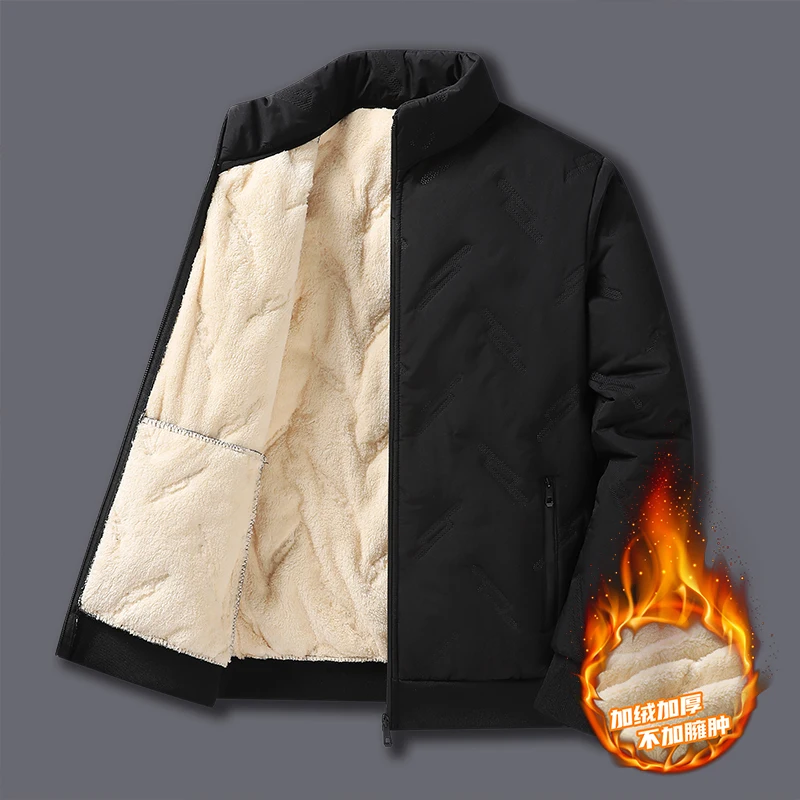 2025 High Quality New Men Winter Lambskin Wool Jacket Men Loose Stand Collar Thicken Fleece Cashmere Overcoat Zipper Solid Coats