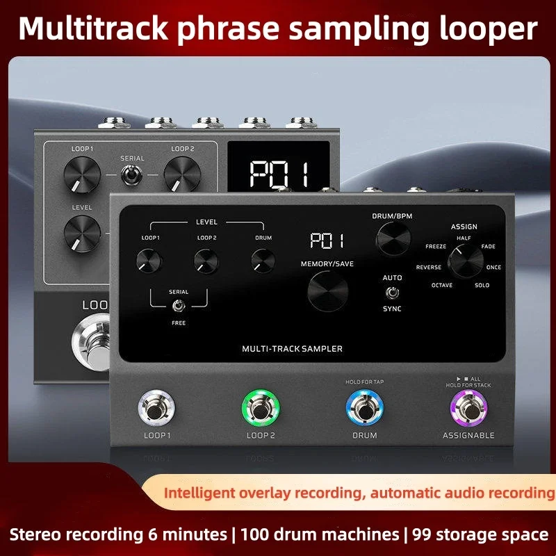 Dual Loop Multi-Track Sampler Pedal Built-in Drum Machine 4 Footswitch Control Guitar Bass Phrase Looper for Live Performance