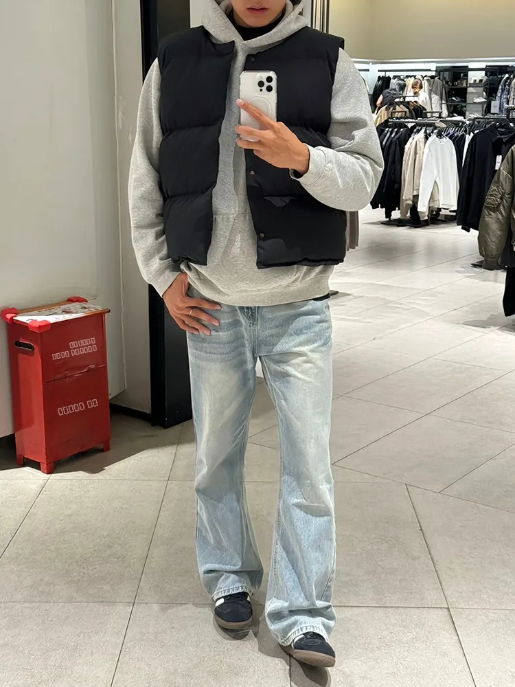 

Джинсы Waed Denim мужские, модные, брендовые, в американском стиле, прямые, зауженные, с эффектом «килт», синие, с подкладкой