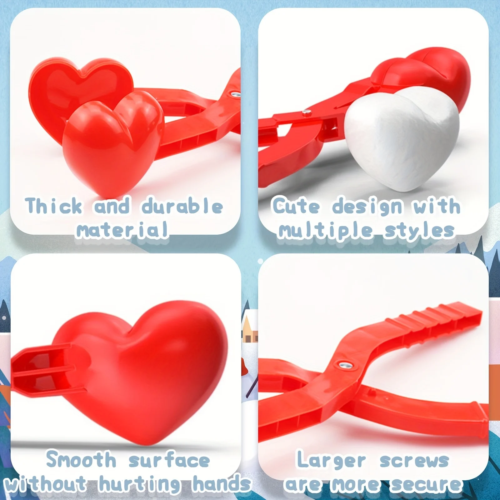 4-Pack Assorted Snowball Claws Plastic Duck Snowman Heart Christmas Tree Reindeer Snowflake Bear Shaped Outdoor Snowball