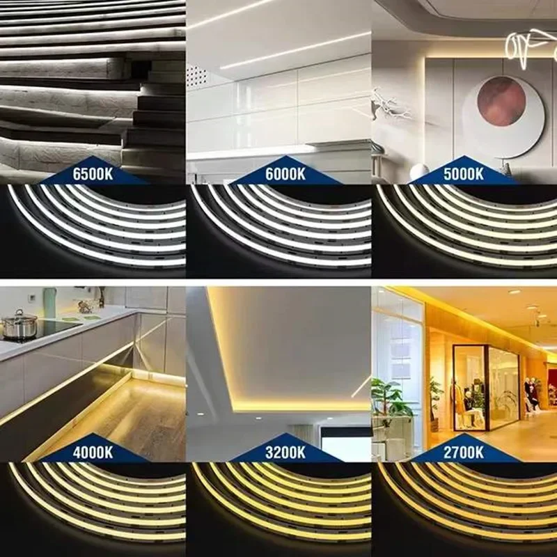 12V 24V DC CCT COB LED Strip Light 2700K to 6500K Color-Changing LED Tape Linear Double Color RA90 Dimmable Ribbon 5mm 8mm Width