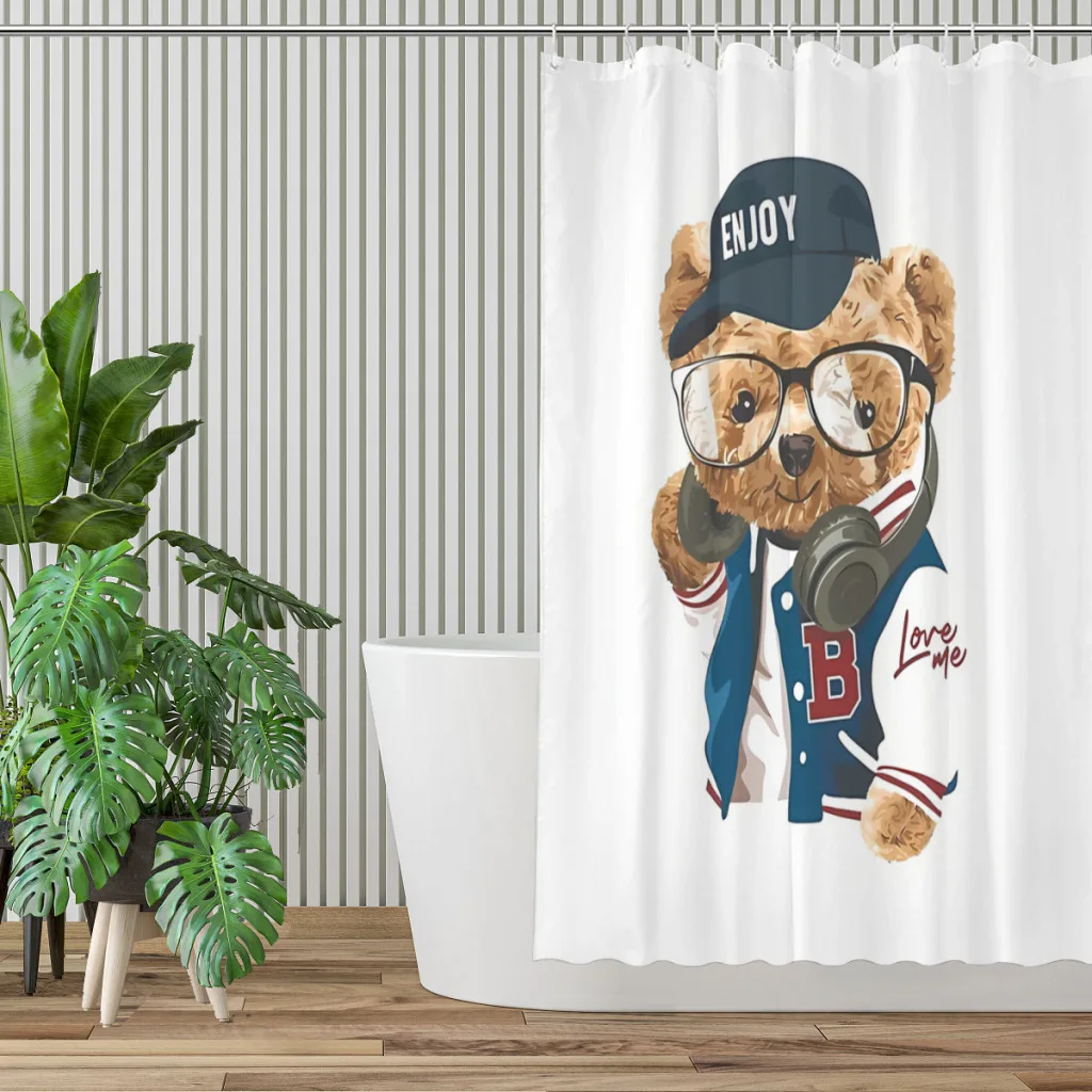 Hype Polo Beast Bathroom Shower Curtains Teddy Bear Waterproof Partition Curtain Funny Home Decor Accessories