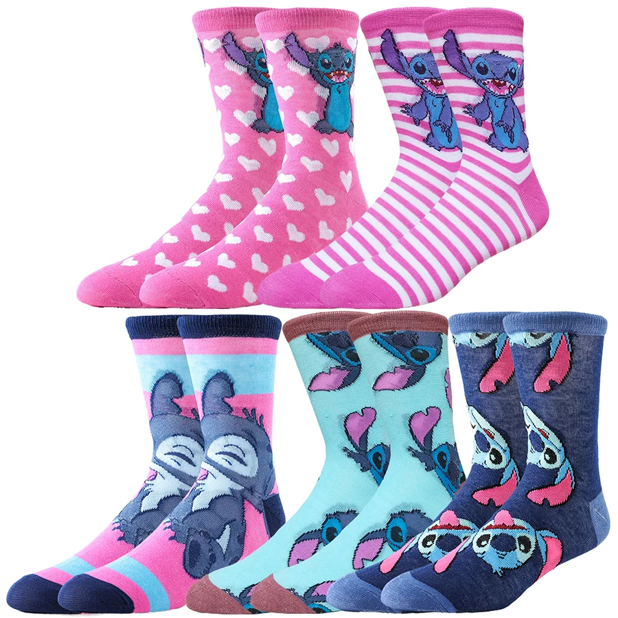 1/5 paia Miniso Disney Uomo Donna Hip Hop Novità Calzini Cartoon Anime Street Fashion Divertenti Calzini casual da equipaggio Morbidi con stampe