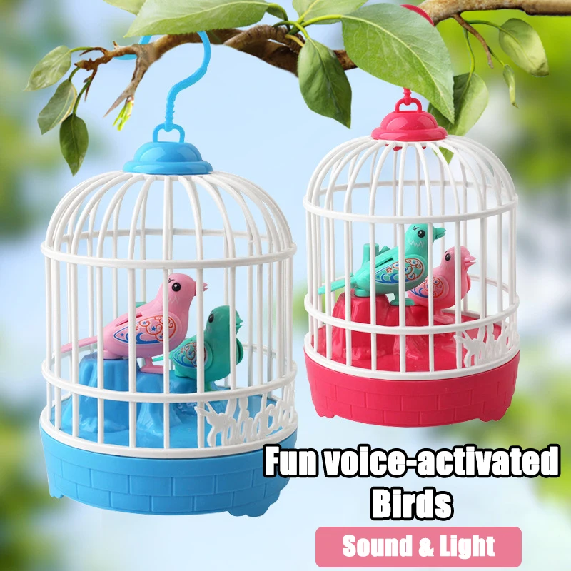 

Funny Electric Voice Controlled Bird Kids Toys Voice-activated bird Cage with Light Sound Simulation Animal Model Children Gift