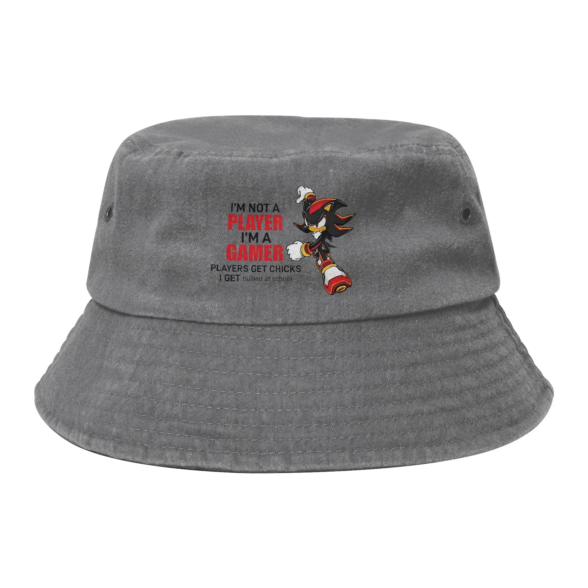 Spring I'm Not a Player Hedgehog Shadow Bucket Hat Women Men Distressed Denim Washed Sun Hat  Bob Hat Fishing Fisherman Cap