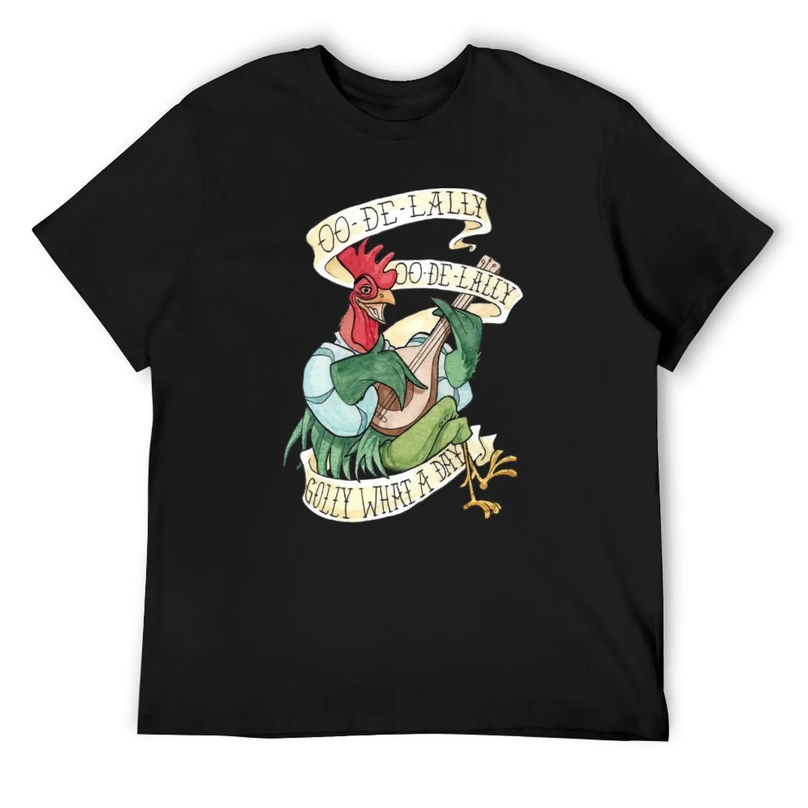 Alan-A-Dale Rooster : OO-De-Lally Golly What A Day Tattoo Watercolor Painting Robin Hood T-Shirt sublime funny t shirts men