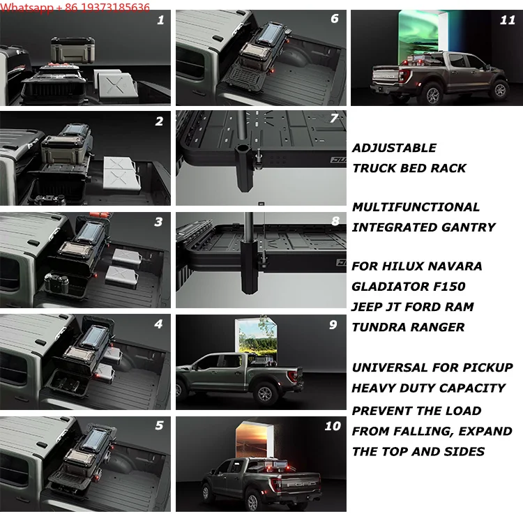 For Multifunctional Integrated Gantry Adjustable Truck Bed Rack for Hilux Navara Gladiator JEEP FORD RAM Tundra RANGER