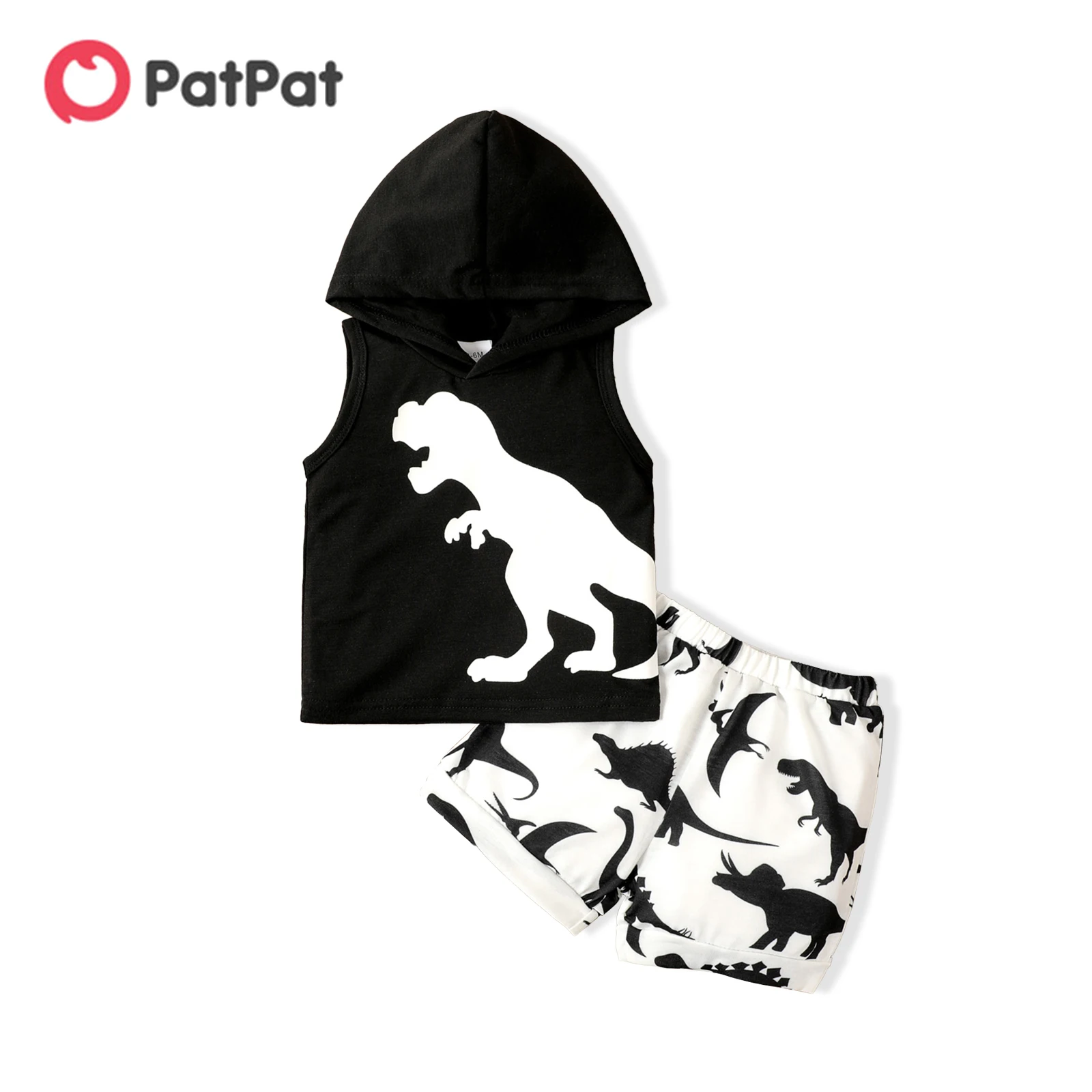 

PatPat 2pcs Baby Boy Dinosaur Print Sleeveless Hoodie and Shorts Set