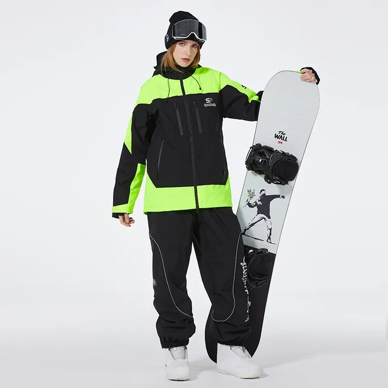 

2025New Solid Color Skiing Women's Winter Windproof Waterproof Warm Breathable Loose Hooded Ski Suit Men's Single Board Clothes