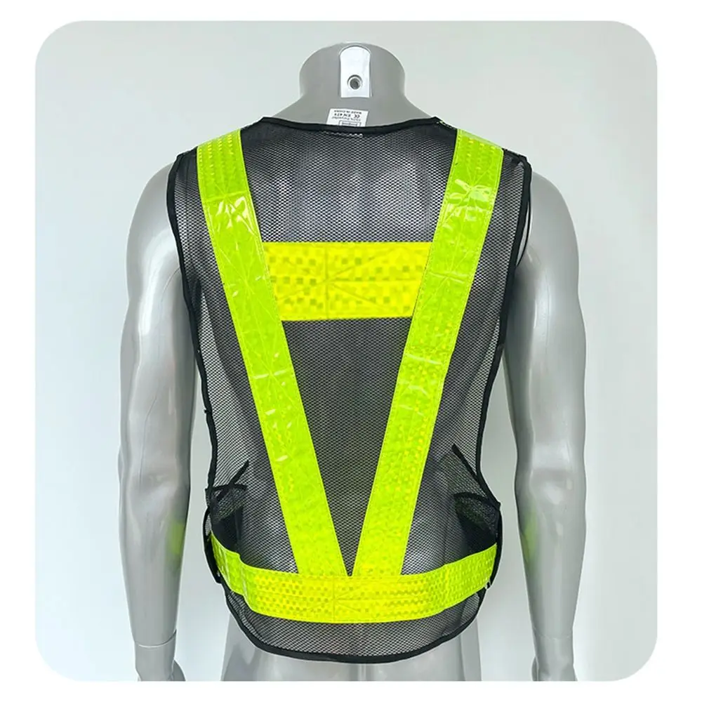 V Shape Reflective Vest Lattice Reflective Straps Black Orange Warning Clothing Night Work Mesh Fabric Safety Vest
