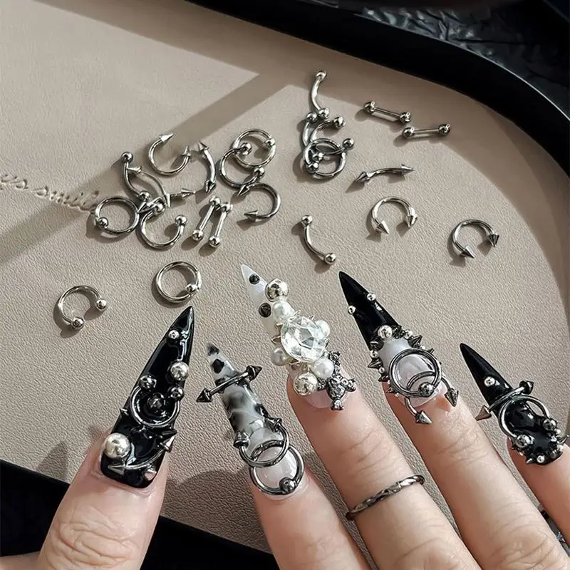 30/60 Pz/scatola In Metallo Retro Cerchio Unghie Art Charms 3D Stile Punk Nero Bianco Parti Del Chiodo Decorazione Del Chiodo Manicure Accessori