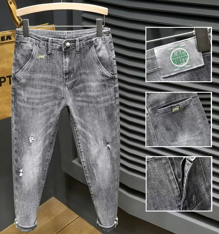 

Men's Slim Fit Nine-Tenths Jeans Spring Autumn Youth Korean Sle Casual Trendy Brand Long Pants Wear Resistant Water Waed