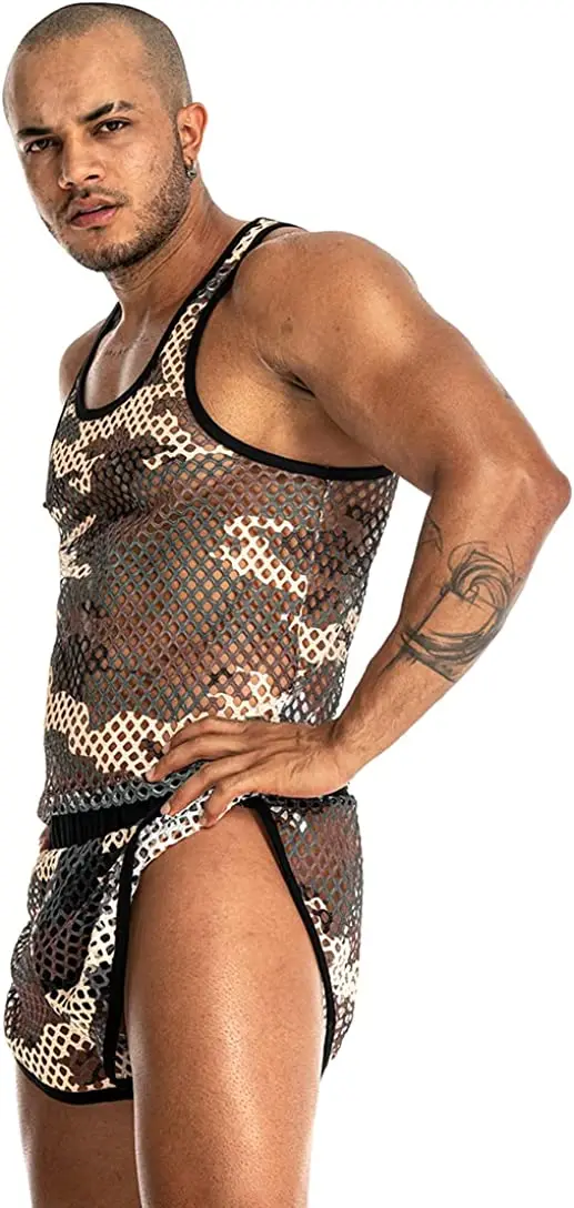 FIROTTII Mens Fishnet See-Through Sleeveless Tank Top Mesh Sheer Muscle Sleeveless Tank Shirt