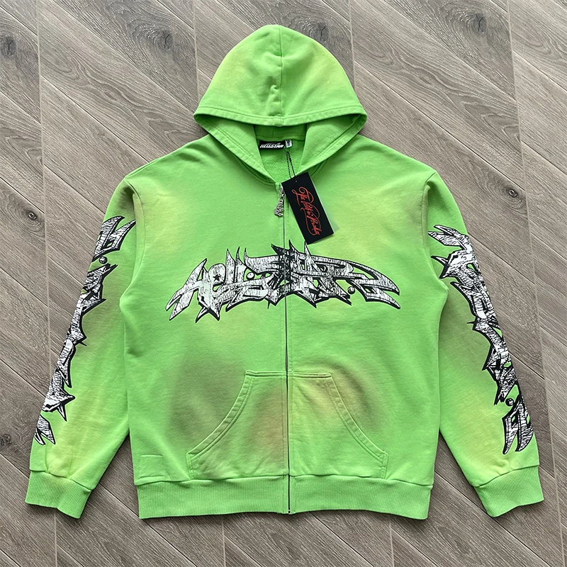 

Hellstar Studios Zip up Hoodie Pure Cotton Waed Hoodie Straight Leg Fit Youth Faion Autumn Wear