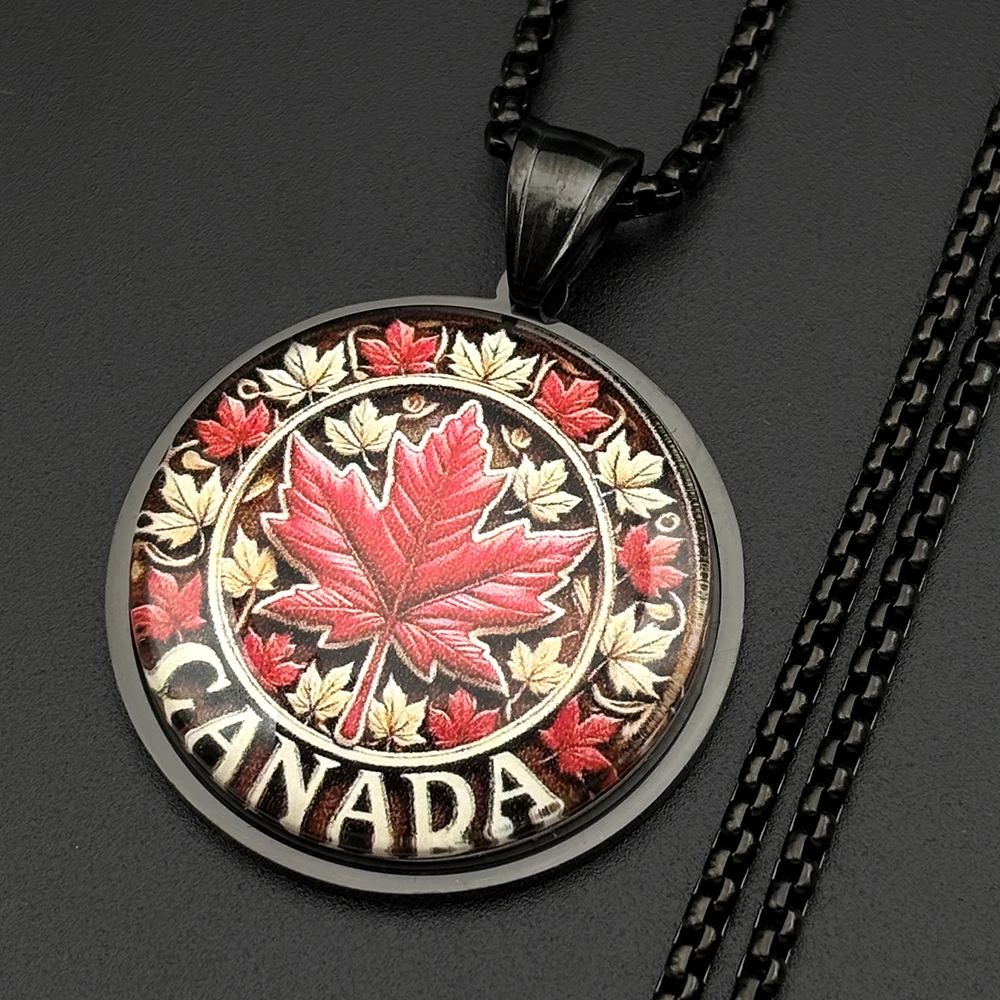Canada Maple Leaf Necklace For Women Men Stainless Steel Gold Color Window Glass Vintage Canadian Souvenir Chain Jewelry Gifts