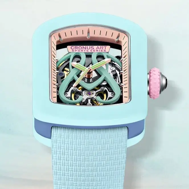 CRONUSART Orologio automatico da donna 29mm Orologio da polso meccanico da donna Cassa tonneau in zaffiro Quadrante scheletrato luminoso