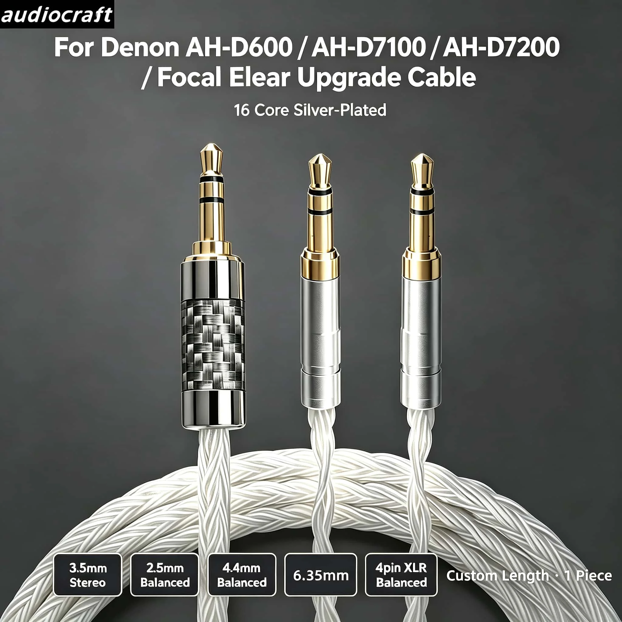16 Core OCC Silver Plated Headphone Upgrade Cable Dual 3.5mm for Denon AH-D7200 D7100 D5200 D9200 Focal Elear 2.5 4.4 XLR