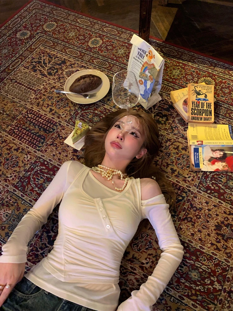 

Комплект FuunJ Princ Sle: шерстяной топ без рукавов и вязаный свитер с длинными рукавами, свободного кроя, с открытыми плечами, для женщин