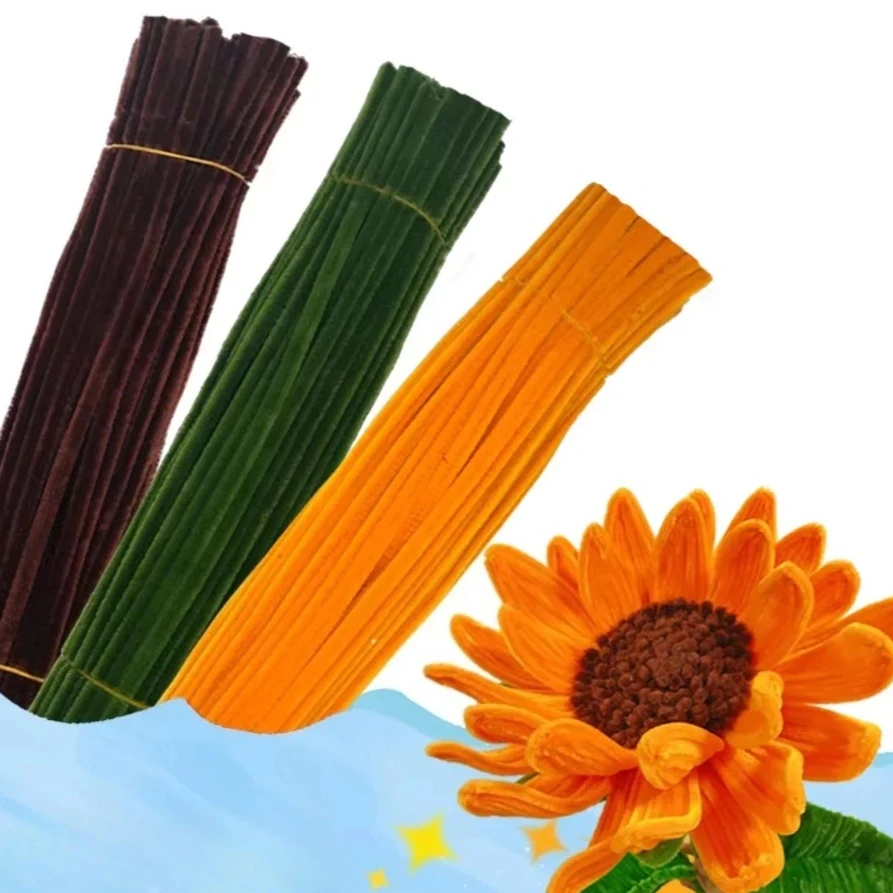 청소용품 셔닐 스템 공예 꽃 재료, DIY 예술 및 공예 장식용 3색 파이프 클리너 세트