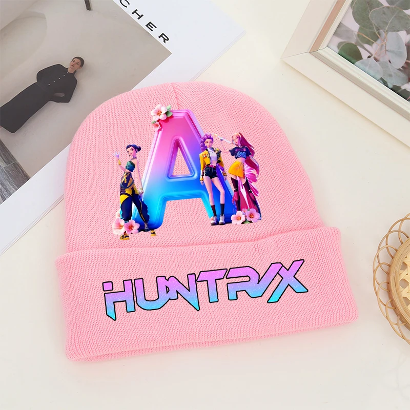 

KPop Demon Hunters Knitted Hat Girl Anime Movie A-Z Letter Woolen Hats Autumn Winter Windproof Warm Children's Cap Beanie Bonnet