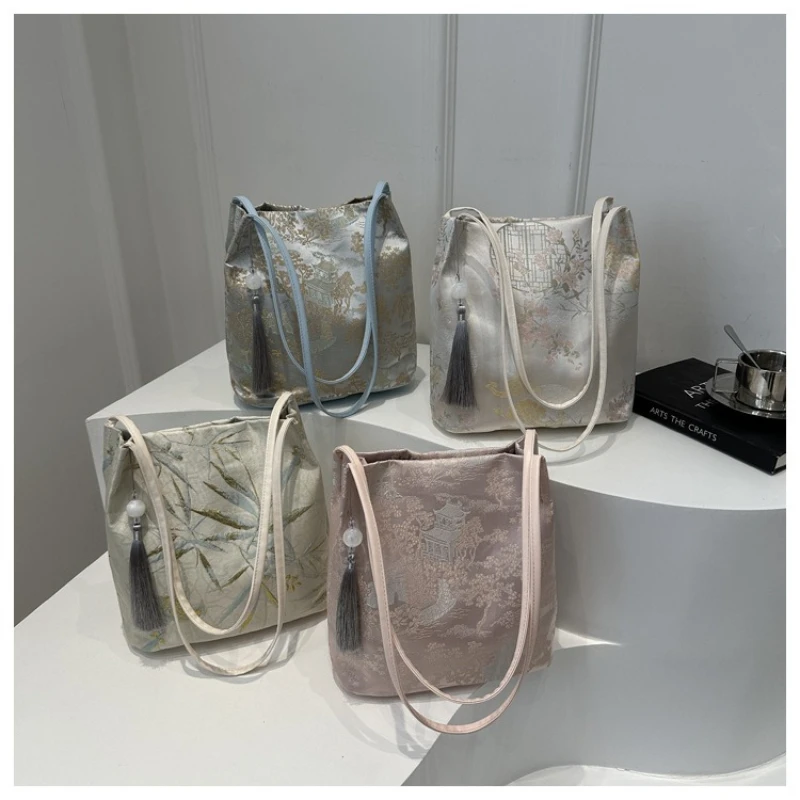 

2025 Spring Summer New Chinese Style Embroidered Bag - Women's Niche Vintage Bucket Bag - Versatile Commuter Crossbody Handbag