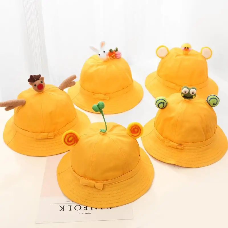 

Sunscreen Yellow Cap Japanese Cute Rabbit Ears Frog Adorable Parent-Child Cartoon Bucket Hat Student Sun Hat