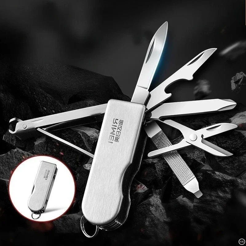 Multi-functional Folding knife Stainless steel Fruit knife Scissors screwdriver nail clipper combination Mini Key chain EDC tool