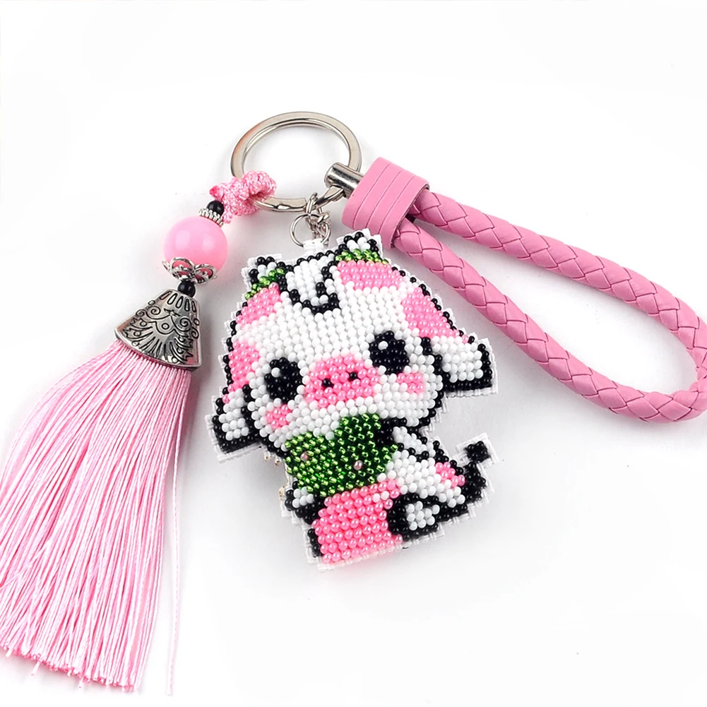 

2/5Pcs Cartoon Animal Beadwork Embroidery Keychain Craft Handmade Beads Cross Stitch Keyring Kit Gift for Friends
